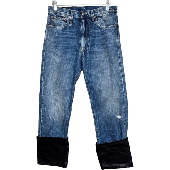 R13 Axl Leather-Cuff High-Rise Straight-Leg Jeans Size 27 - Picture 2 of 16